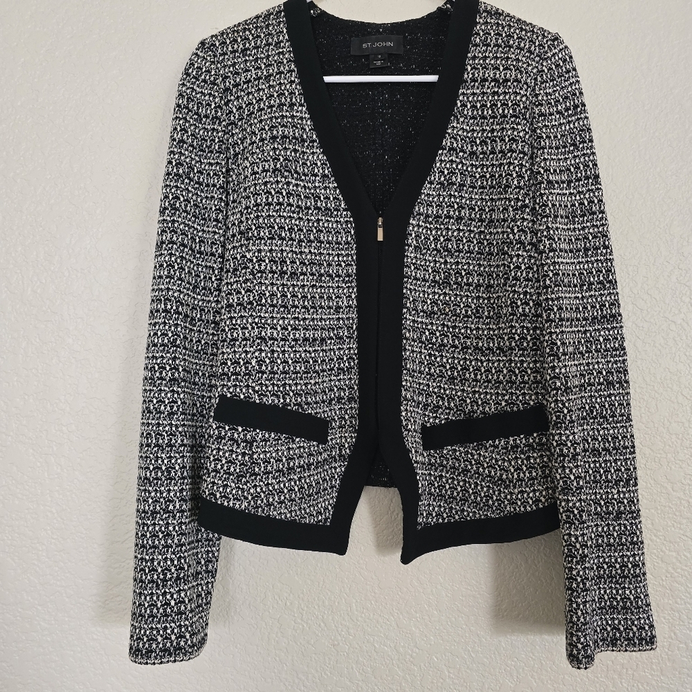 St.John Caviar Jacket Off-White/Black Size 12 - Picture 2 of 9
